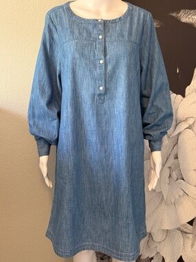 *NEW* LOFT Outlet Chambray Denim Button-Front Dress Size L